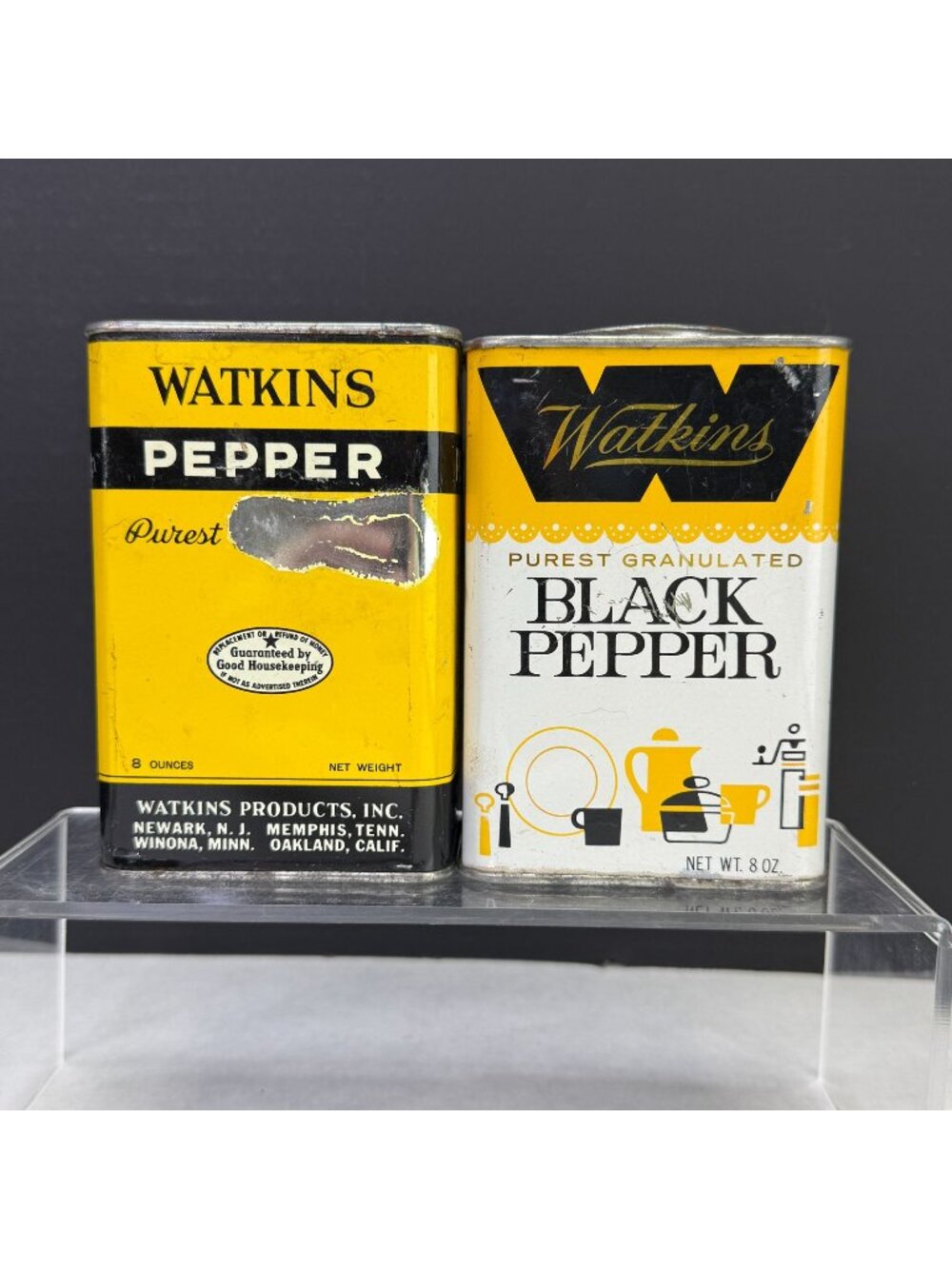 Vintage Watkins Black Pepper 8 oz Tins Lot of 2